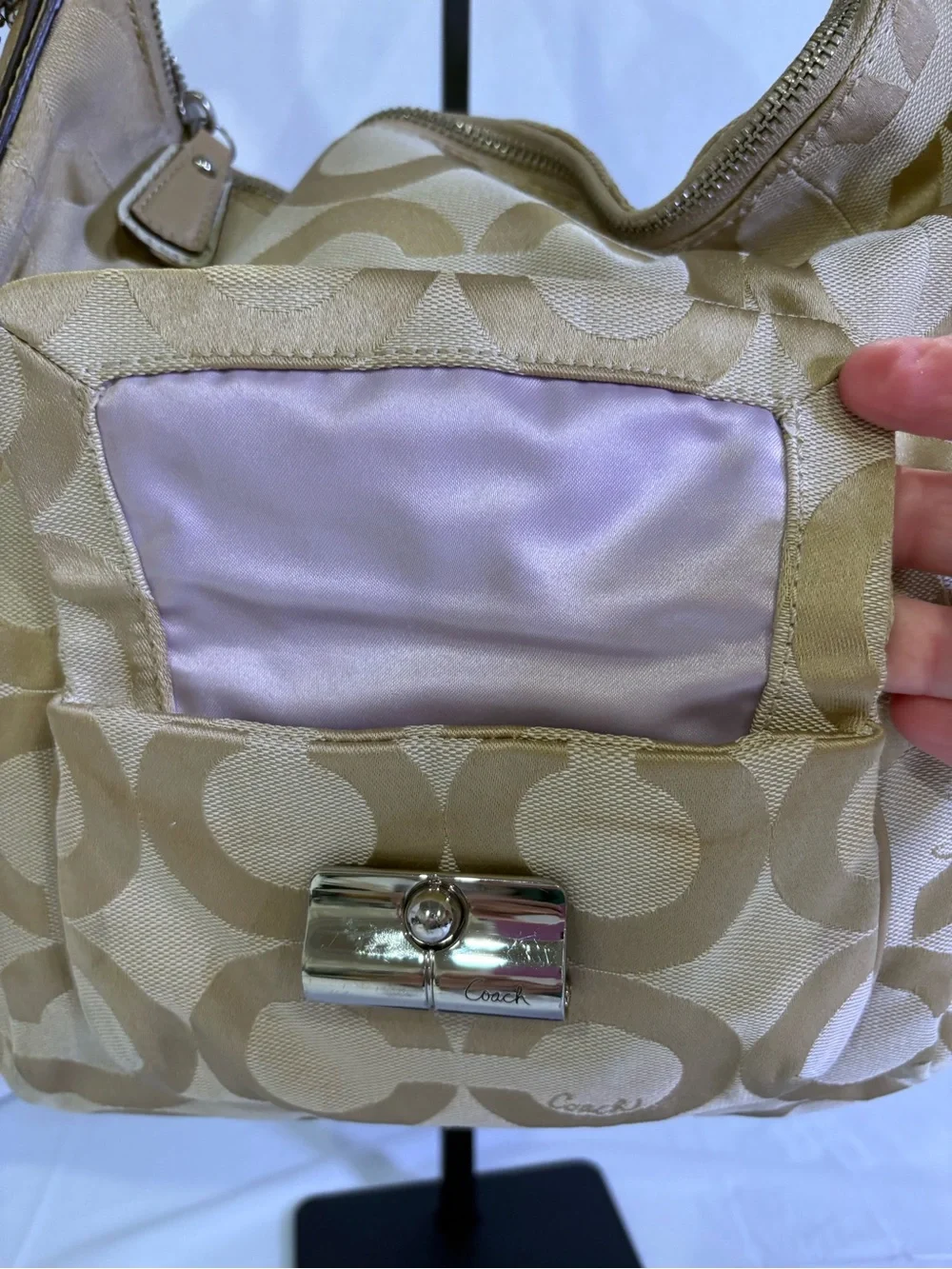 Coach Beige Signature Jacquard Shoulder Bag